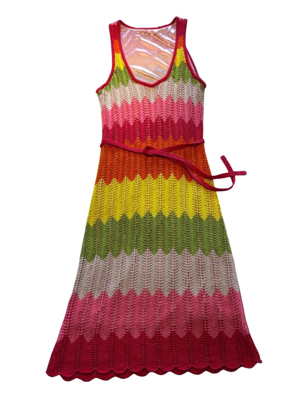 Trina Turk Multicolor Chevron Crochet Midi Sundress — XS